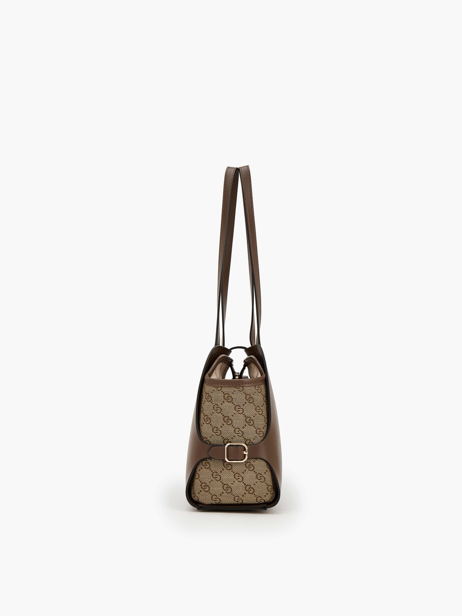 Monogram Textured Shoulder Bag with Double Handle