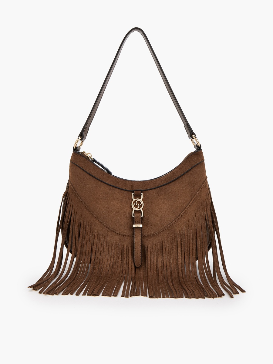 Suede Shoulder Bag with Fringed Detail
