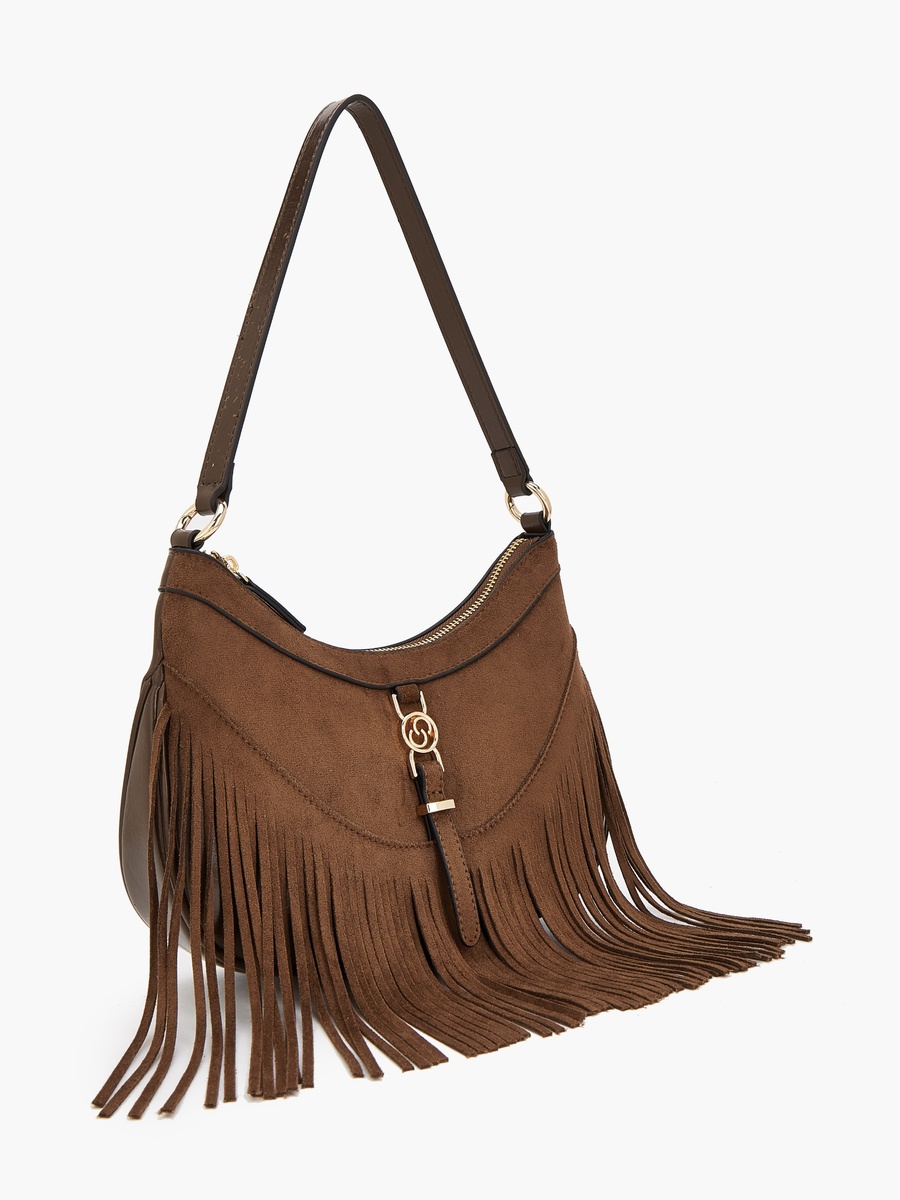 Suede Shoulder Bag with Fringed Detail