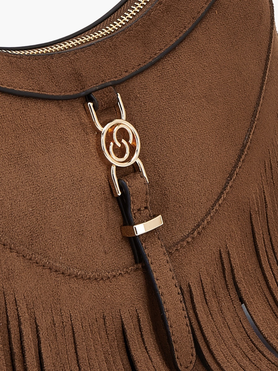 Suede Shoulder Bag with Fringed Detail