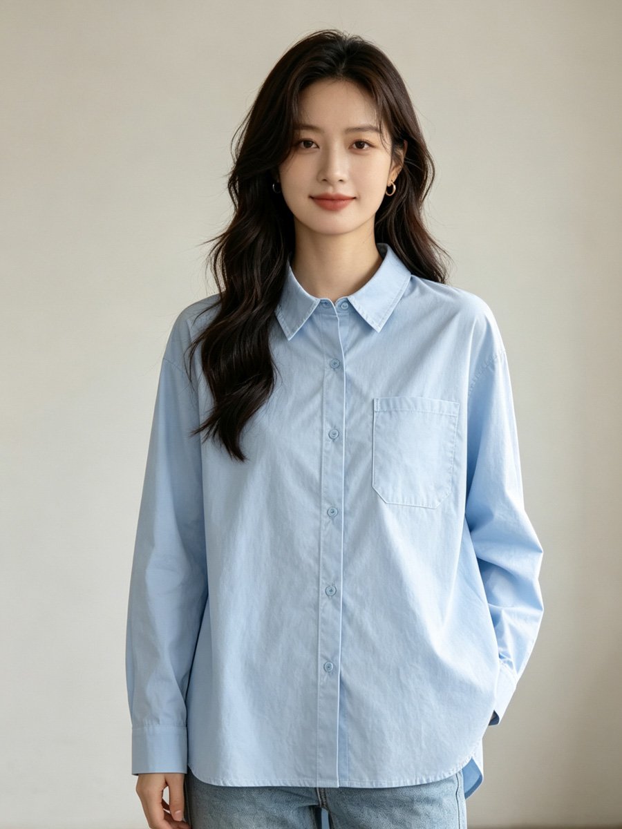 Sky Blue Solid Button-Up Shirt