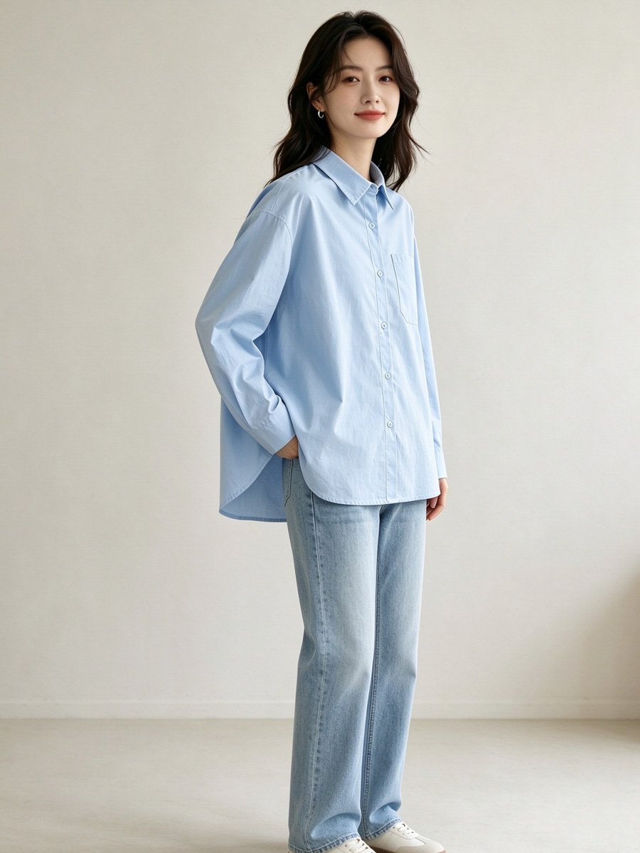 Sky Blue Solid Button-Up Shirt