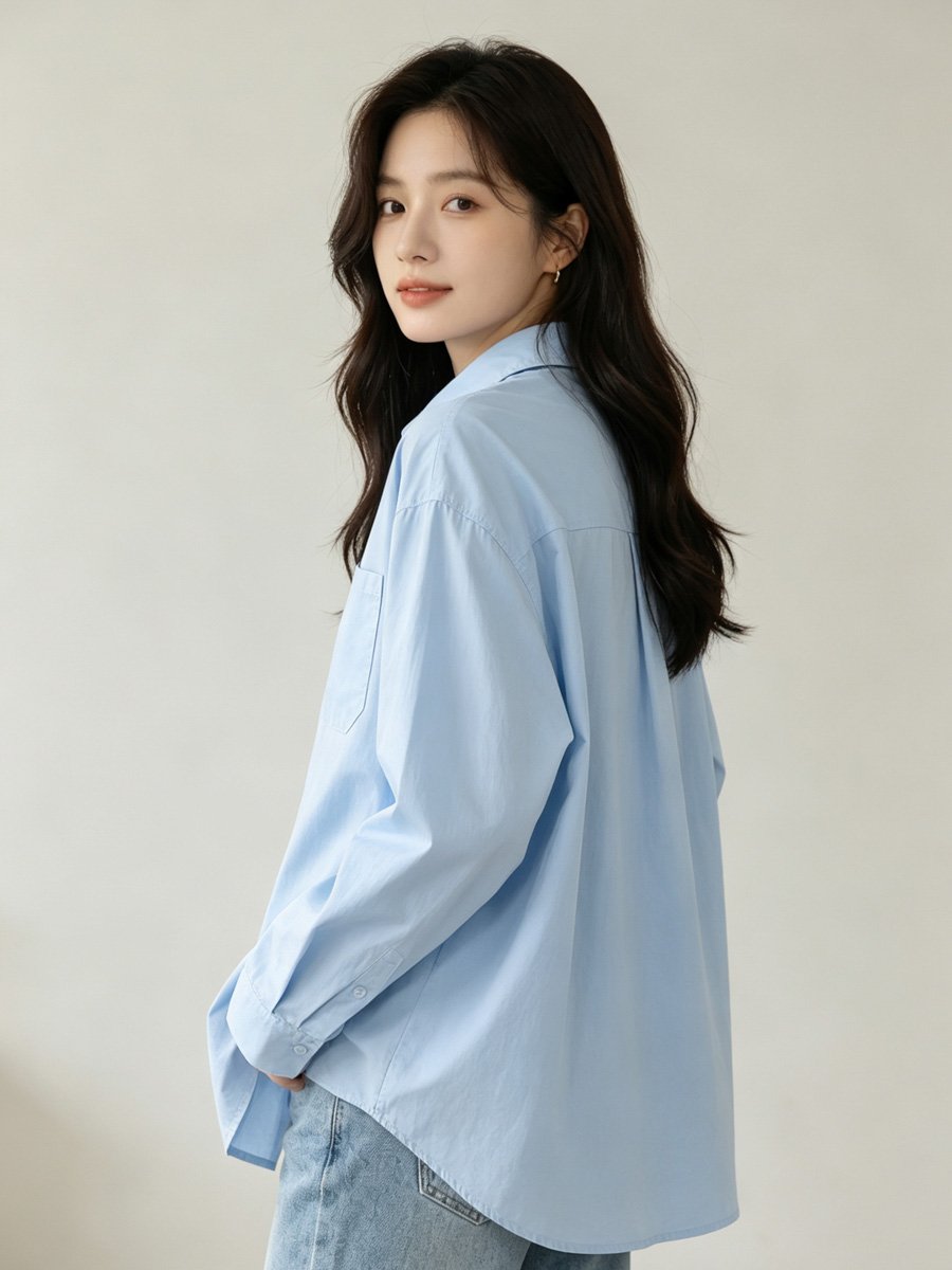 Sky Blue Solid Button-Up Shirt