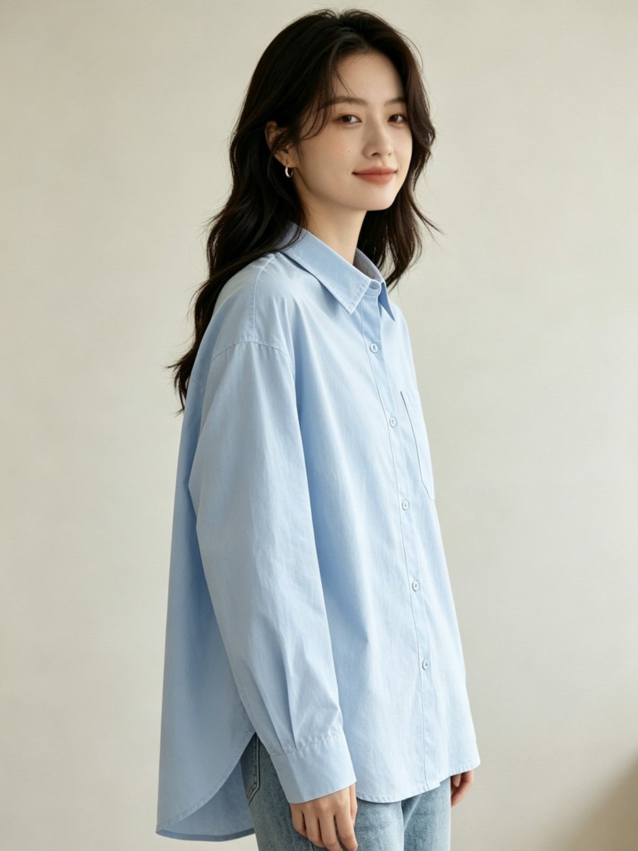 Sky Blue Solid Button-Up Shirt