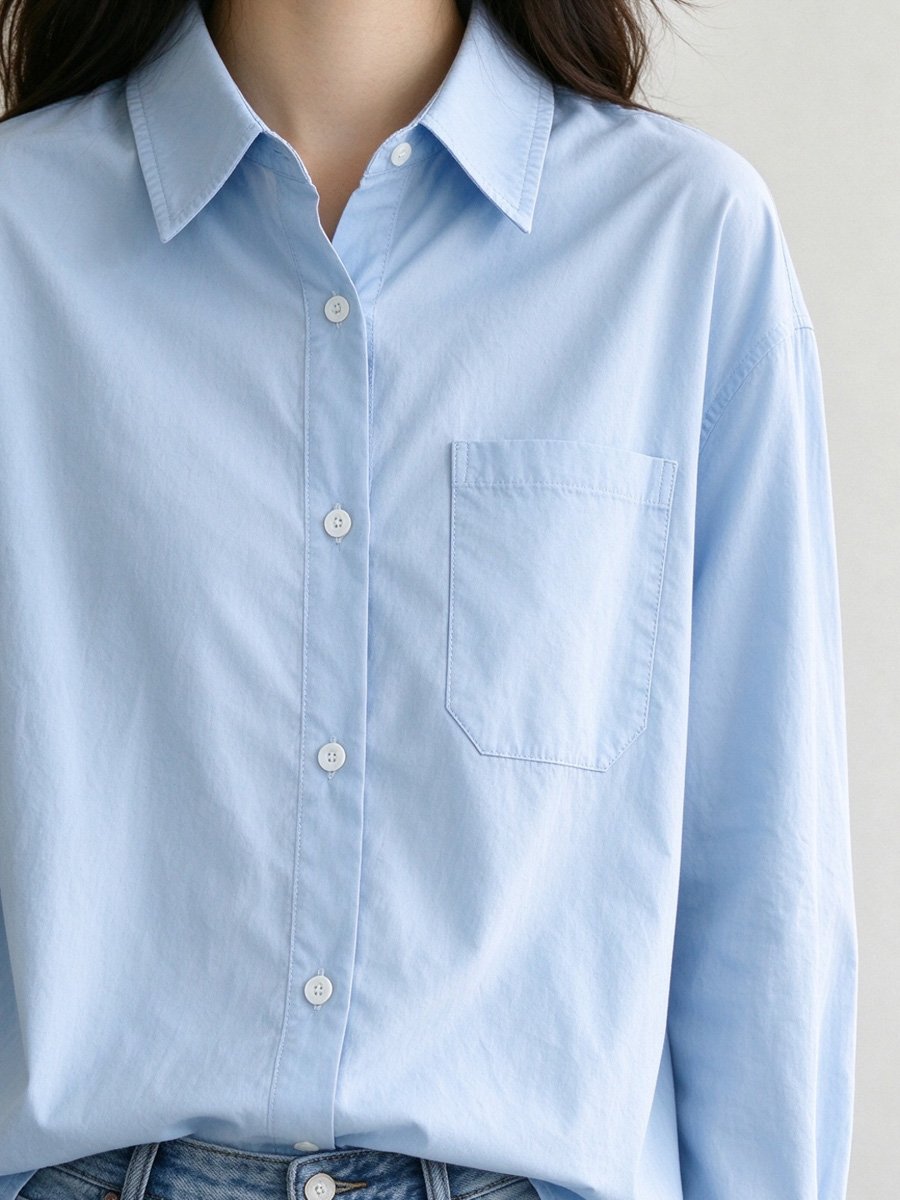 Sky Blue Solid Button-Up Shirt