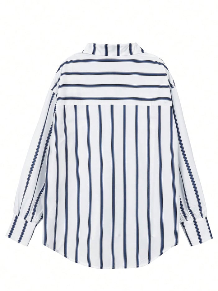White Striped Spread Collar Long Sleeve Shirt