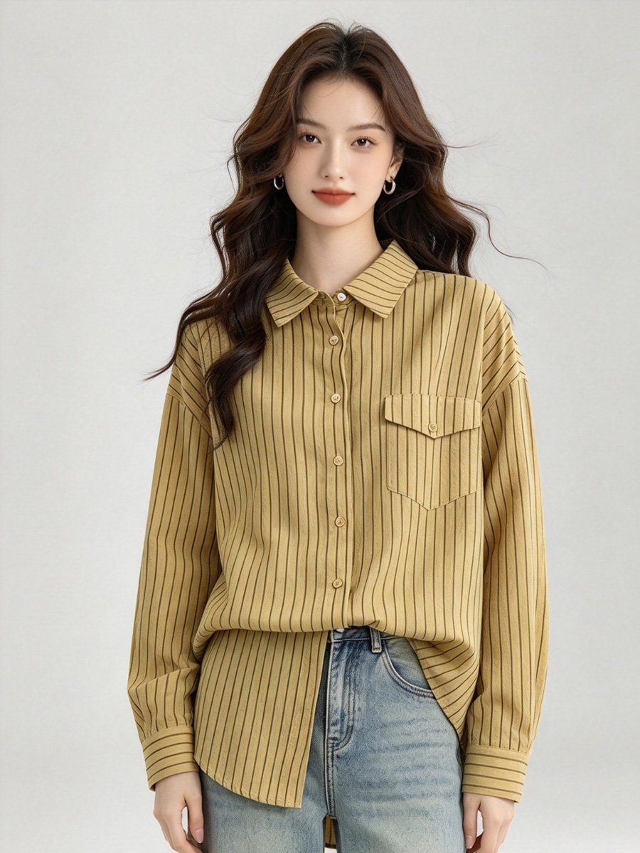 Striped Button-Up Long Sleeve Shirt