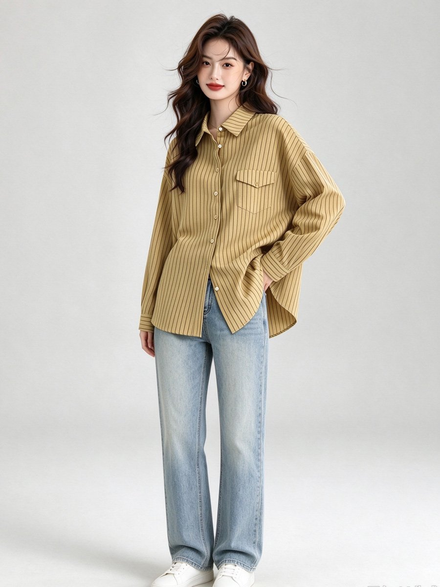 Striped Button-Up Long Sleeve Shirt