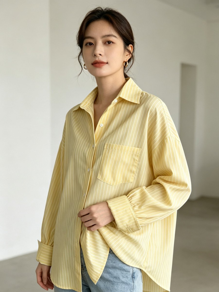 Yellow Striped Long Sleeve Button-Up Shirt