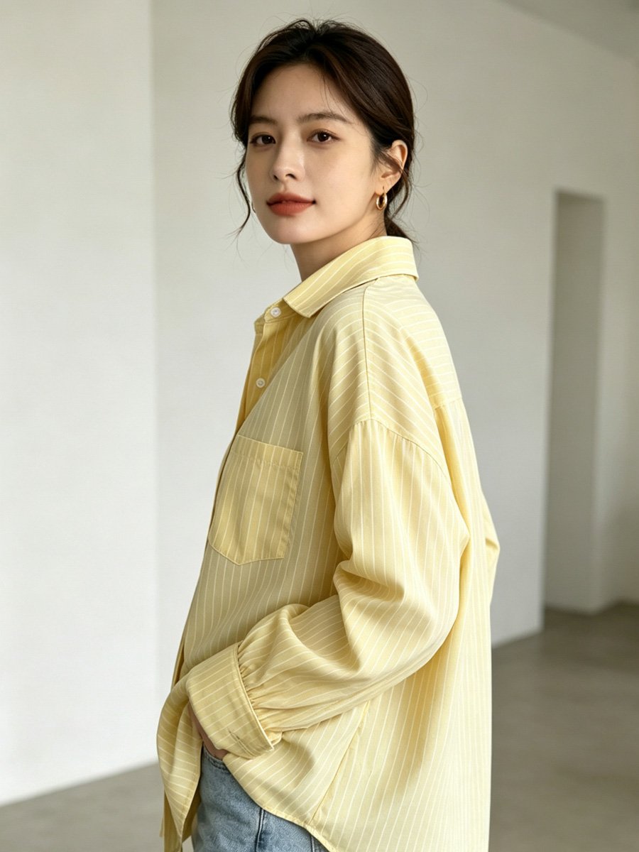 Yellow Striped Long Sleeve Button-Up Shirt
