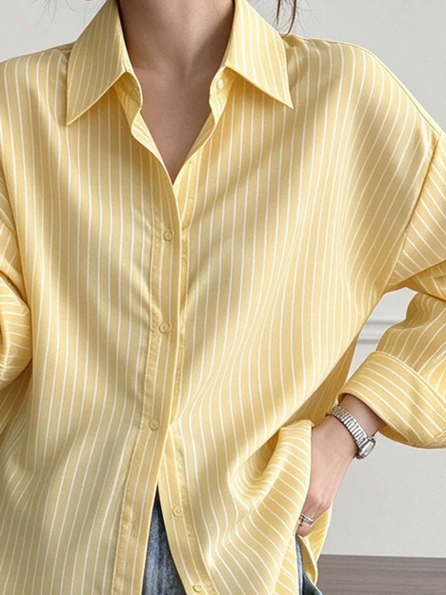 Yellow Striped Long Sleeve Button-Up Shirt