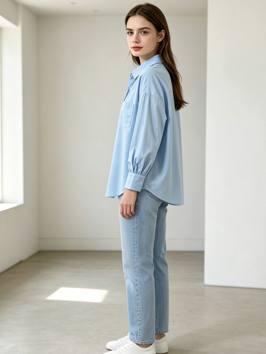 Blue Long Sleeve Button-Up Shirt