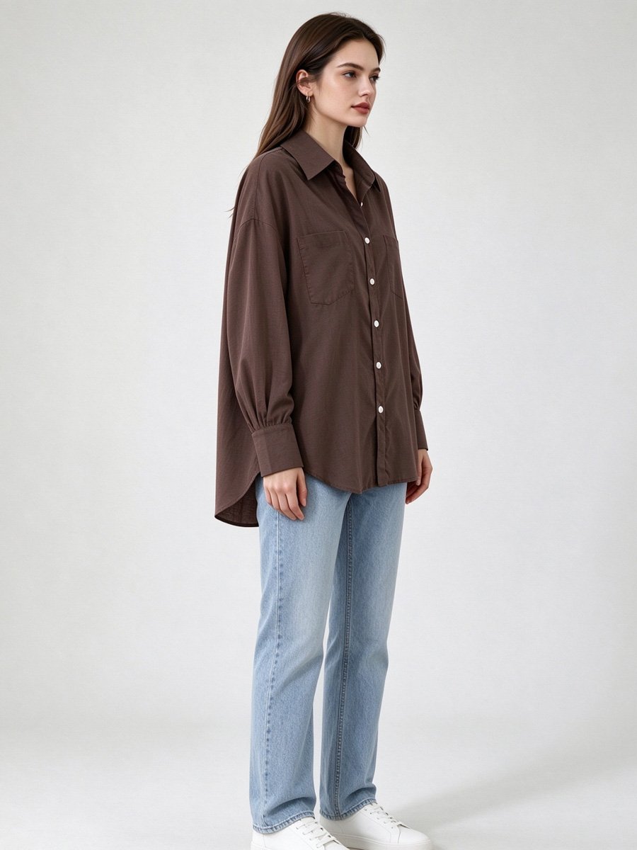 Brown Long Sleeve Button-Up Shirt