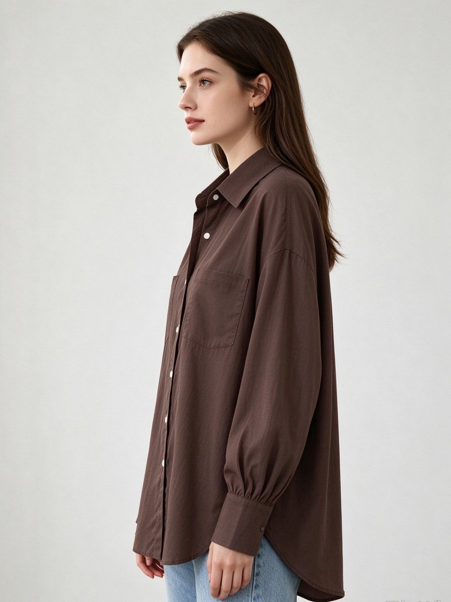 Brown Long Sleeve Button-Up Shirt