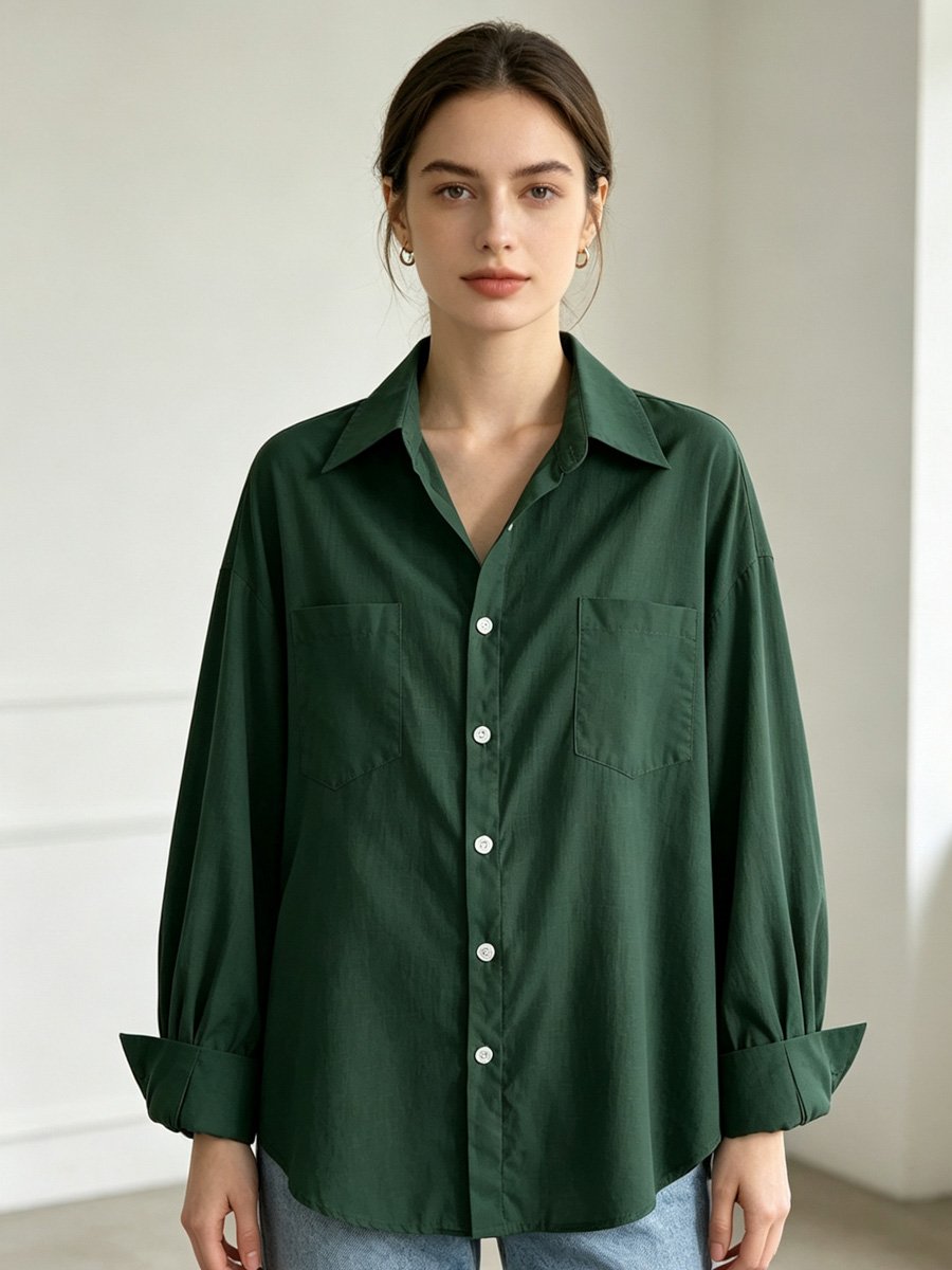 Green Long Sleeve Button-Down Shirt