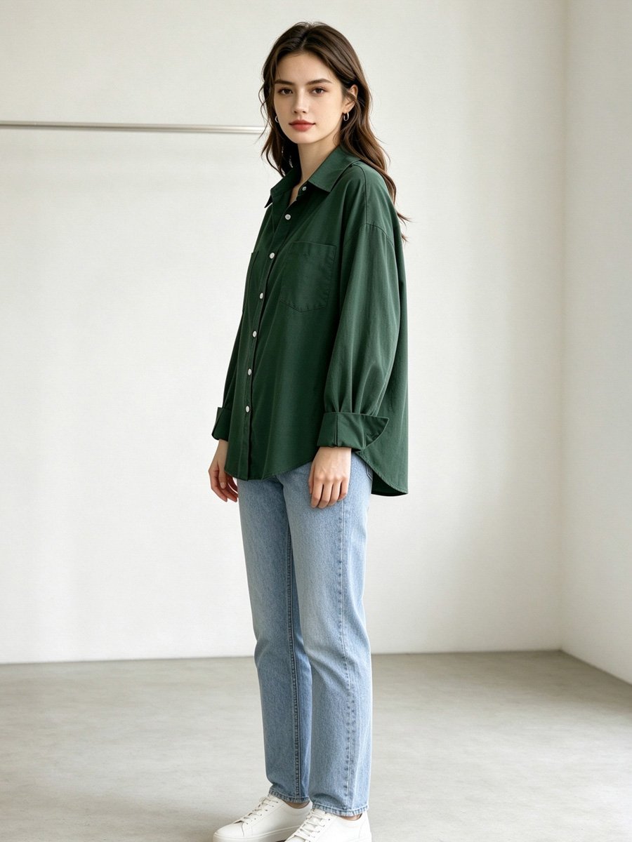 Green Long Sleeve Button-Down Shirt