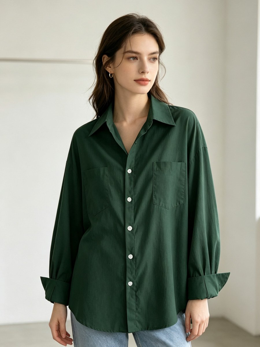 Green Long Sleeve Button-Down Shirt