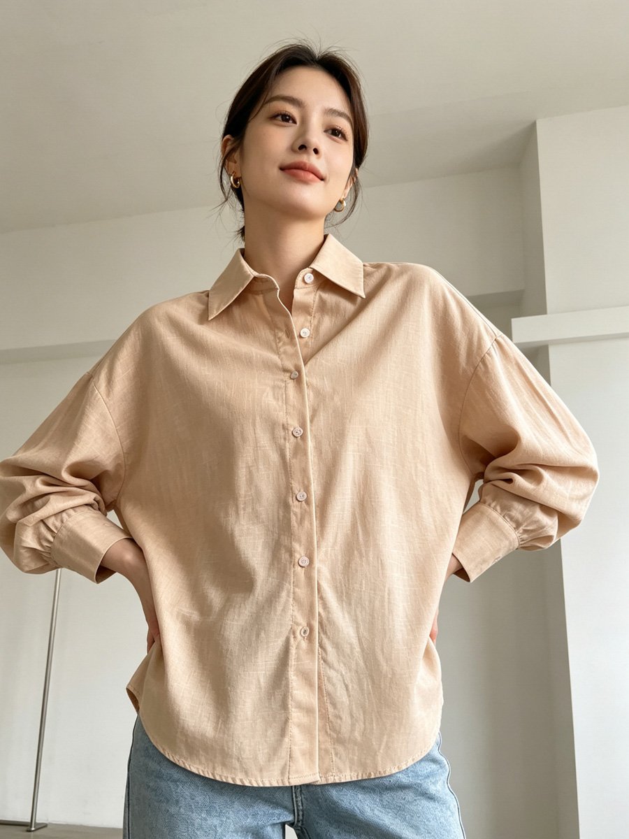 Brown Long Sleeve Button-Up Shirt
