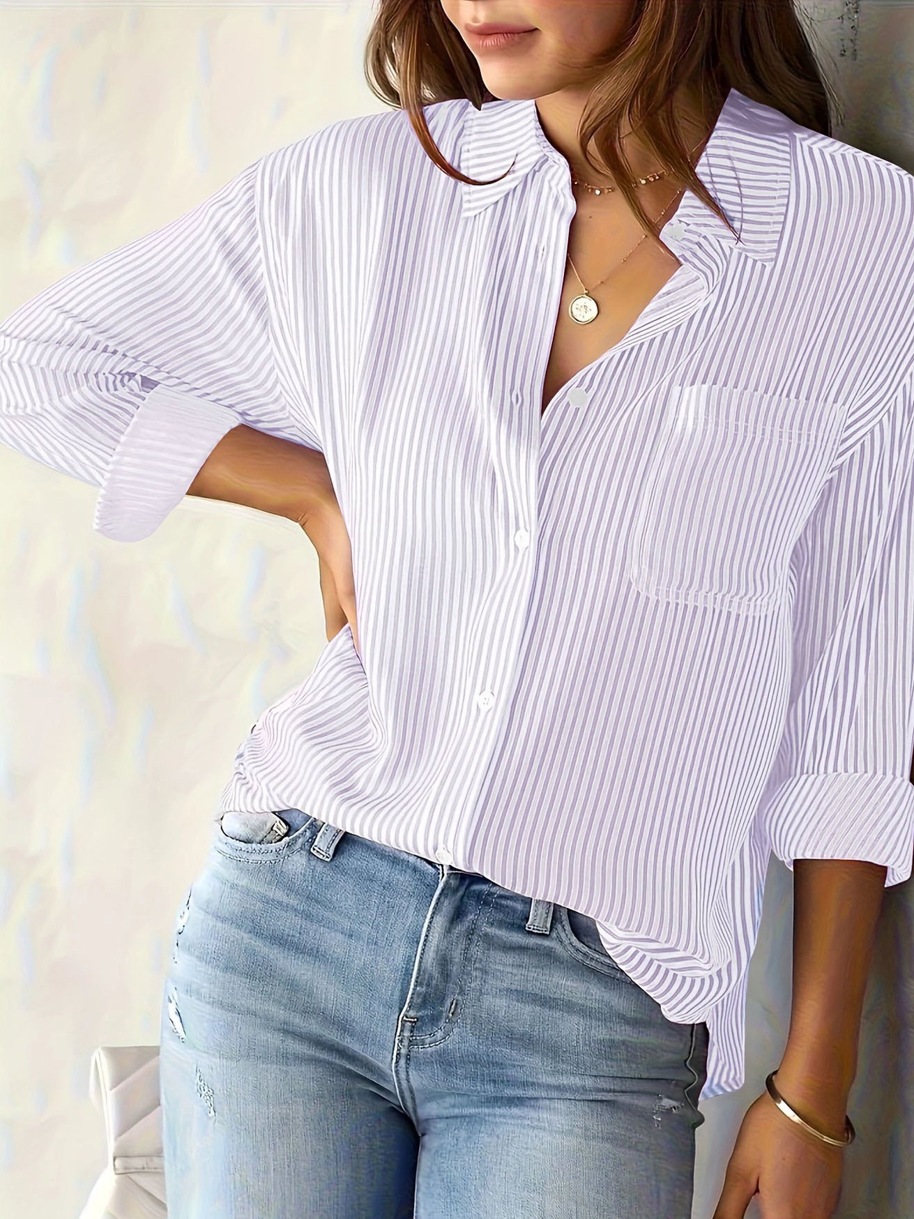 Striped Purple Long Sleeve Button-Up Shirt