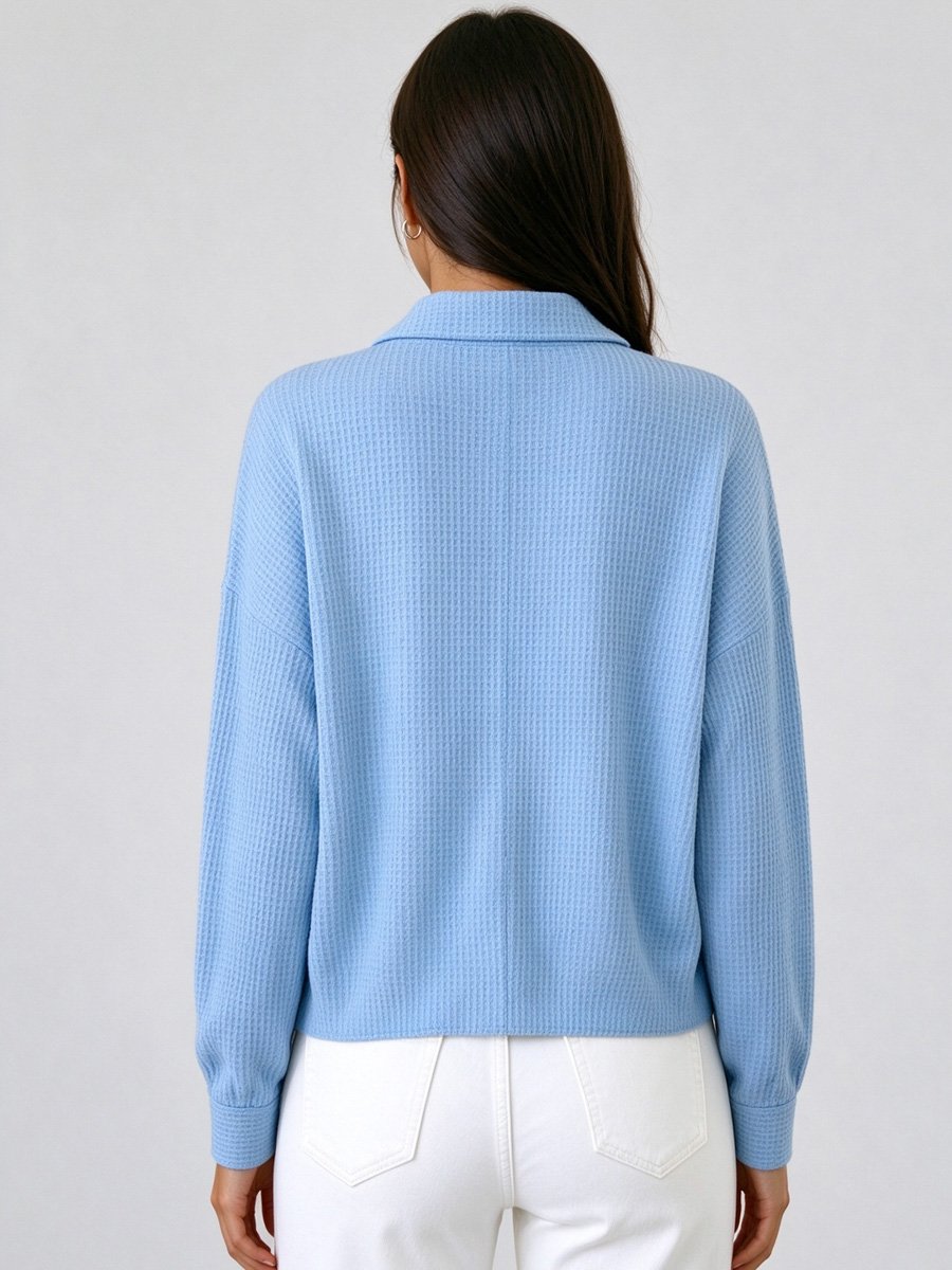 Sky Blue Waffle Knit Button-Up Shirt