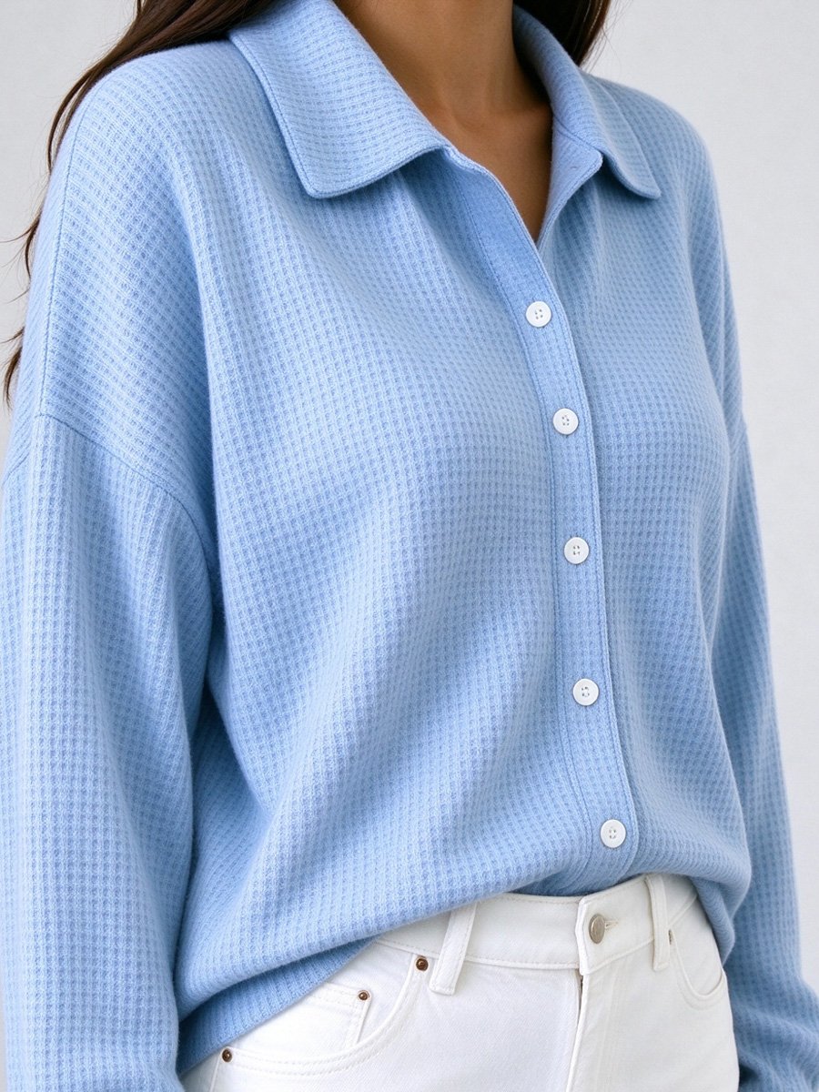 Sky Blue Waffle Knit Button-Up Shirt