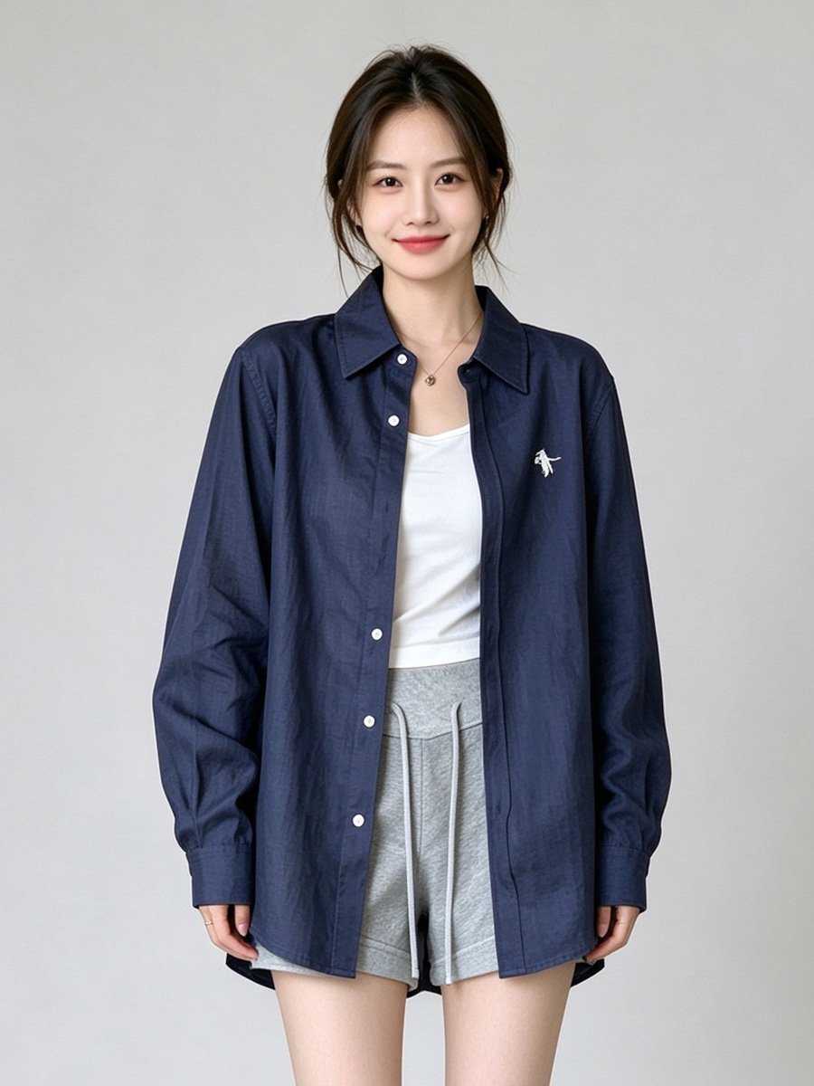 Dark Blue Long Sleeve Button-Up Shirt