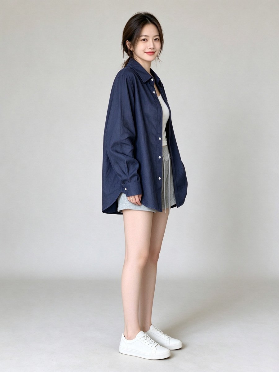 Dark Blue Long Sleeve Button-Up Shirt