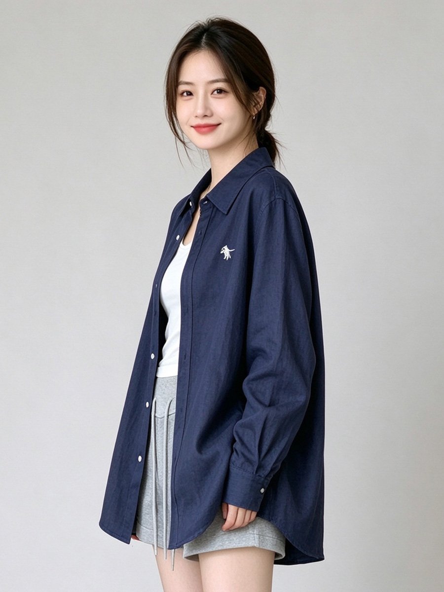 Dark Blue Long Sleeve Button-Up Shirt
