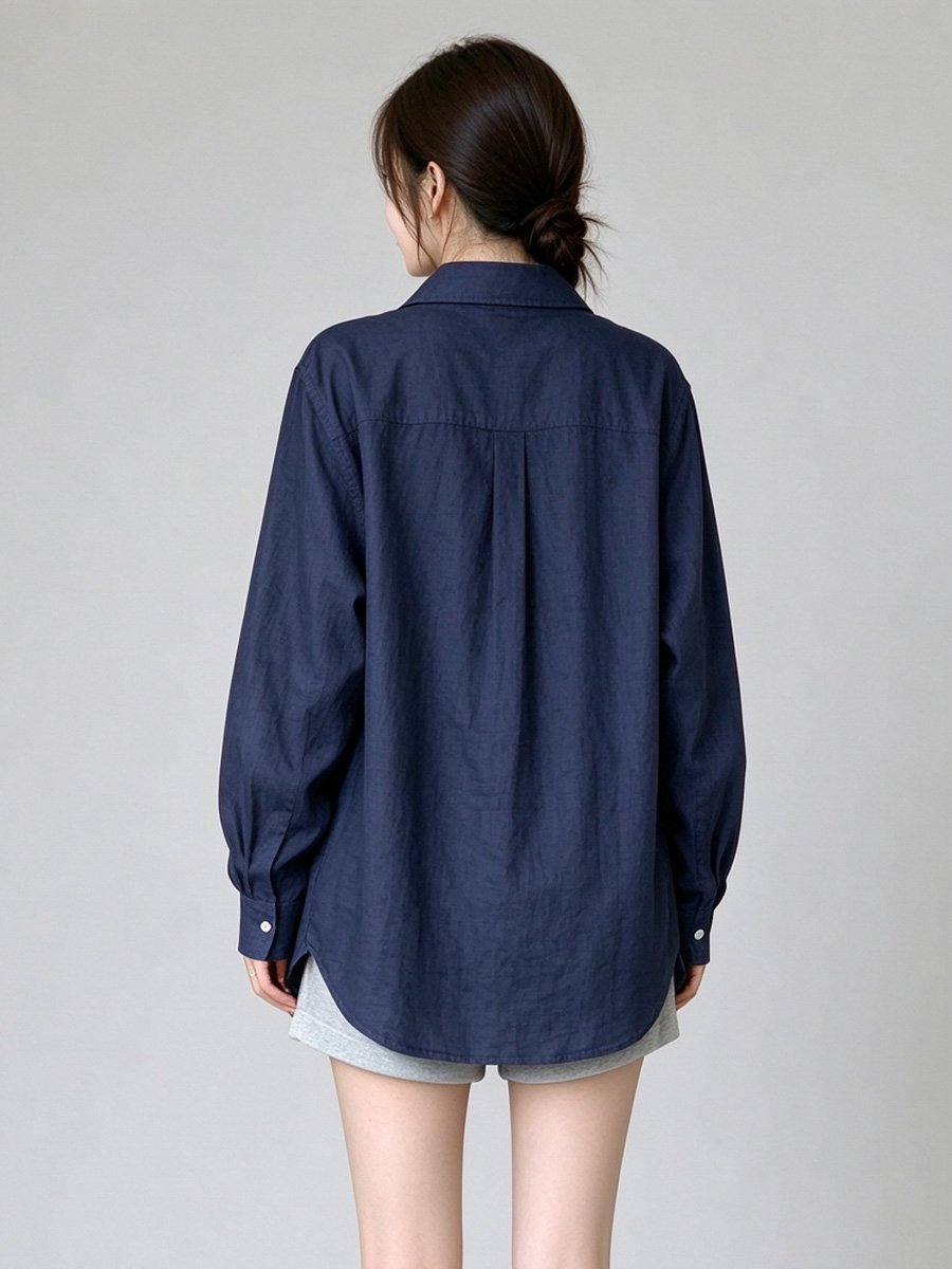 Dark Blue Long Sleeve Button-Up Shirt