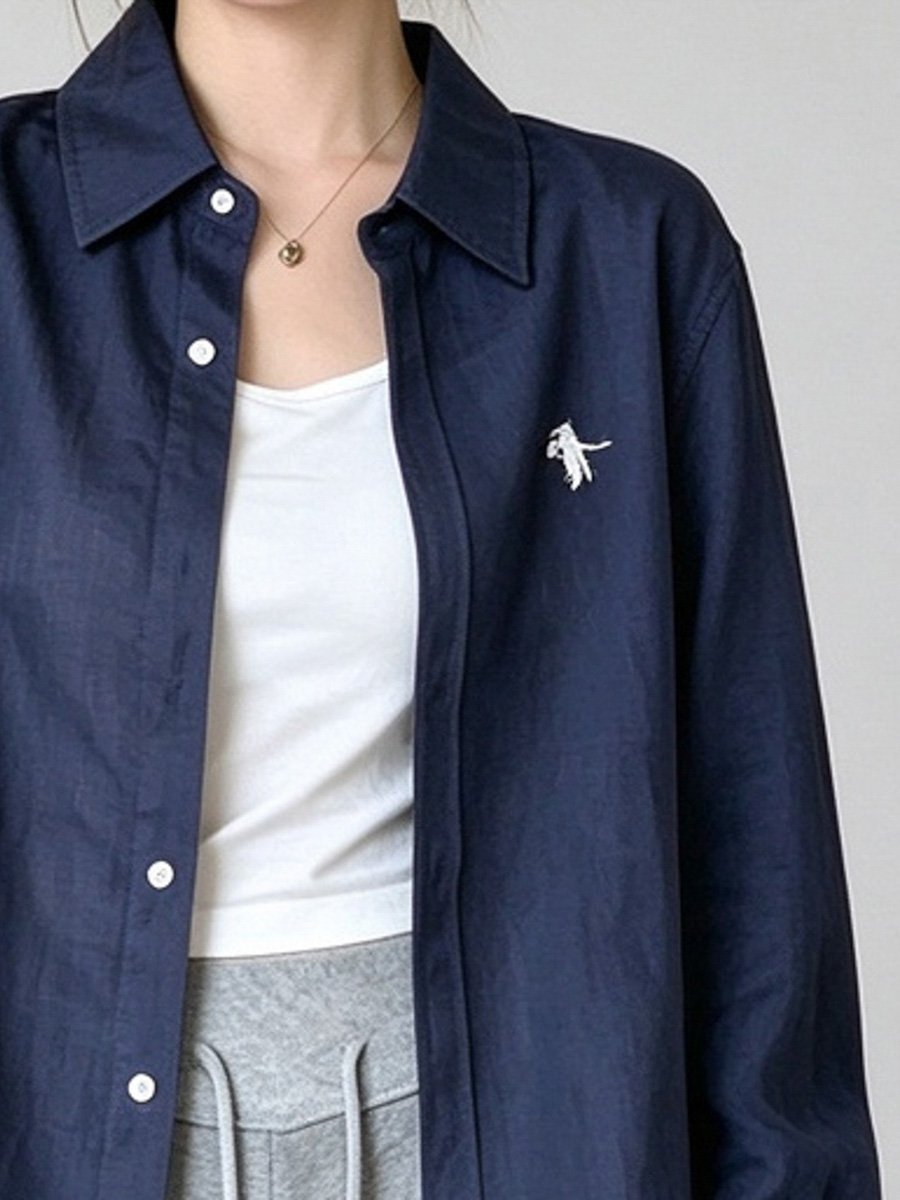 Dark Blue Long Sleeve Button-Up Shirt