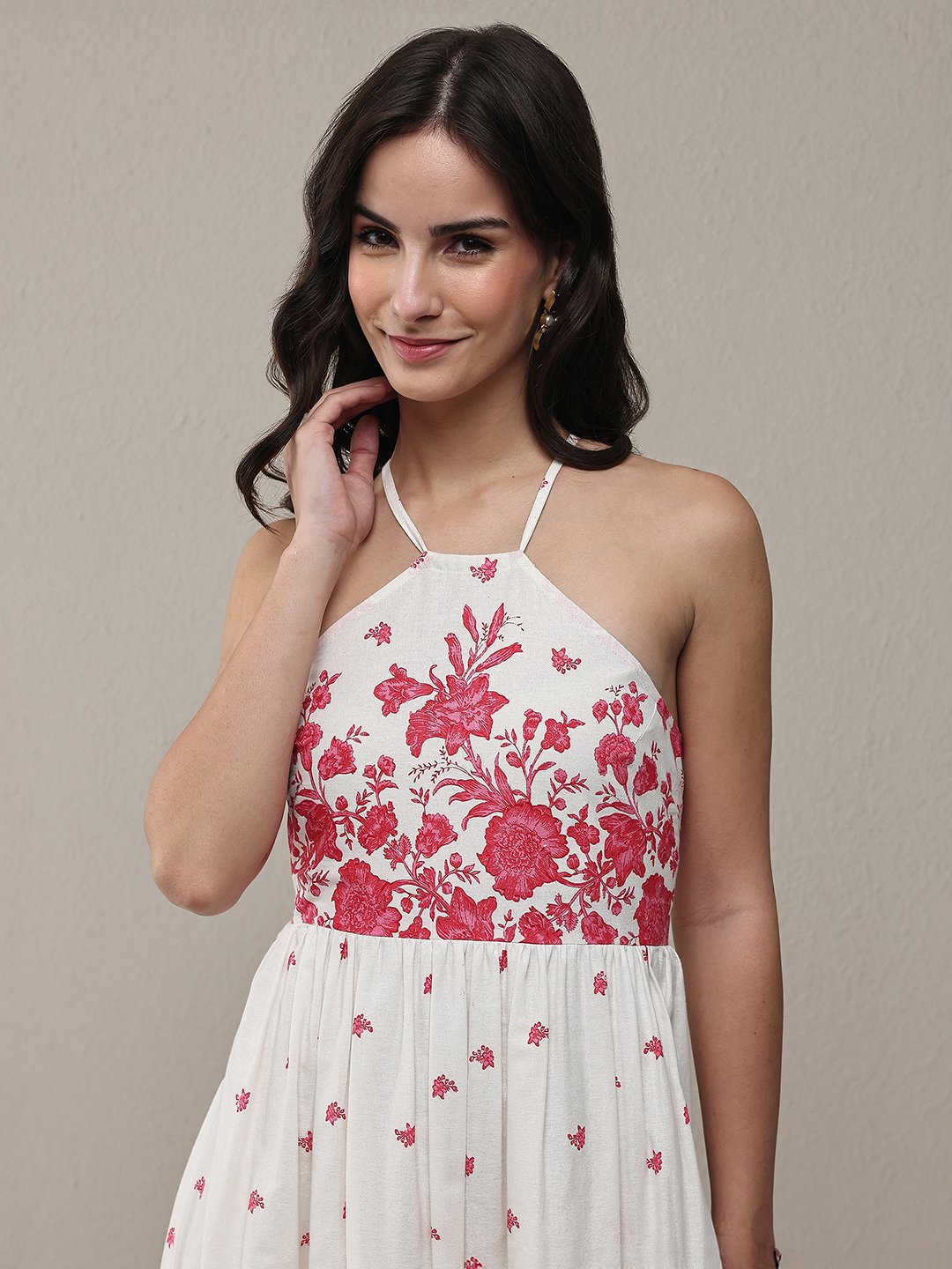 White Floral Sleeveless A-Line Maxi Dress