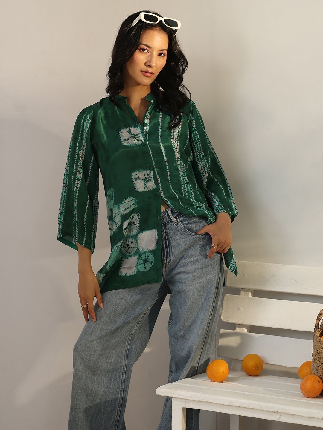 Emerald Green Shibori Print Shirt