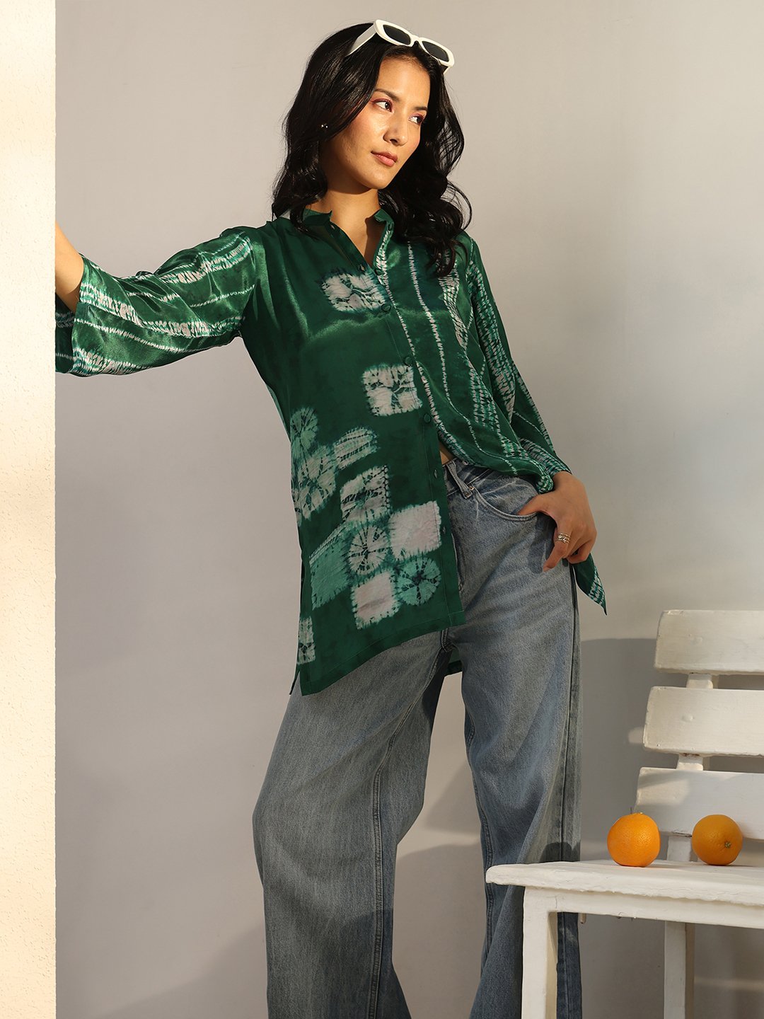 Emerald Green Shibori Print Shirt