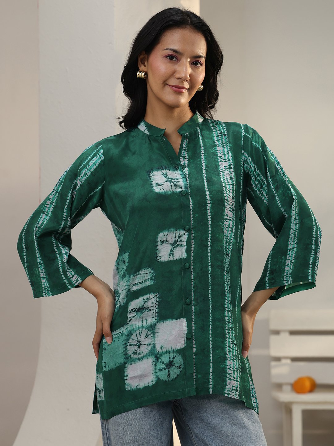 Emerald Green Shibori Print Shirt