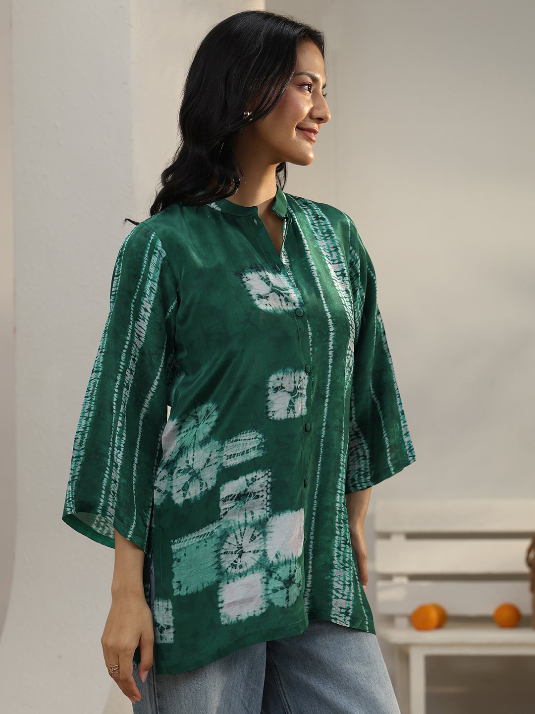 Emerald Green Shibori Print Shirt