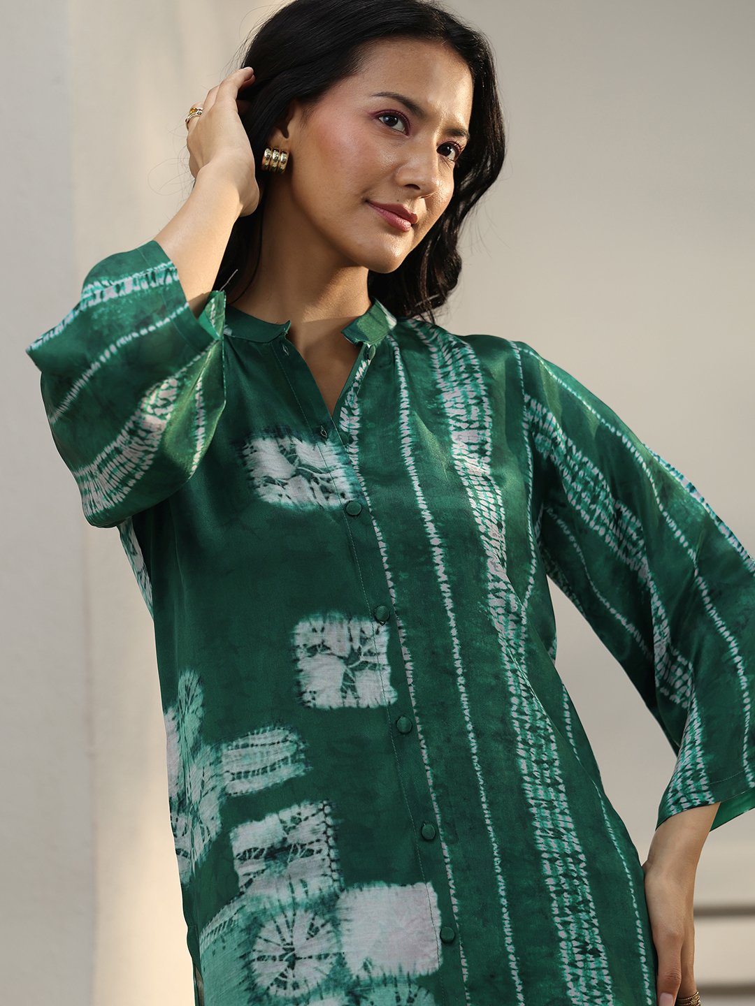Emerald Green Shibori Print Shirt