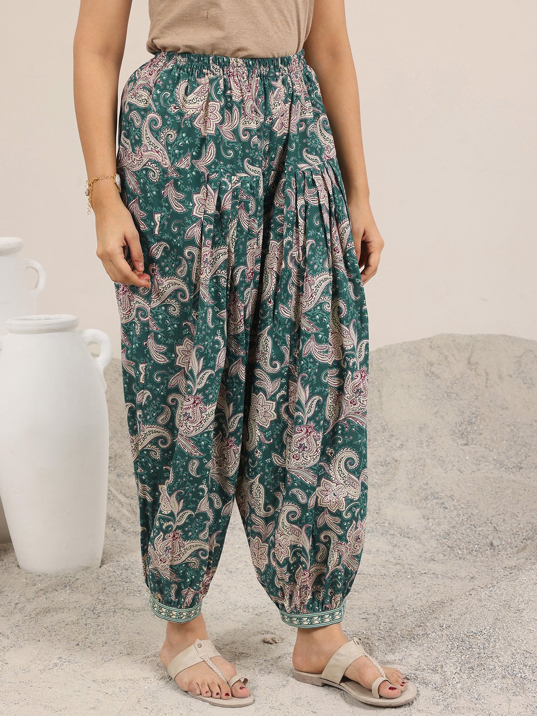 Teal Printed Cotton Co-ord Set with Mandarin Collar