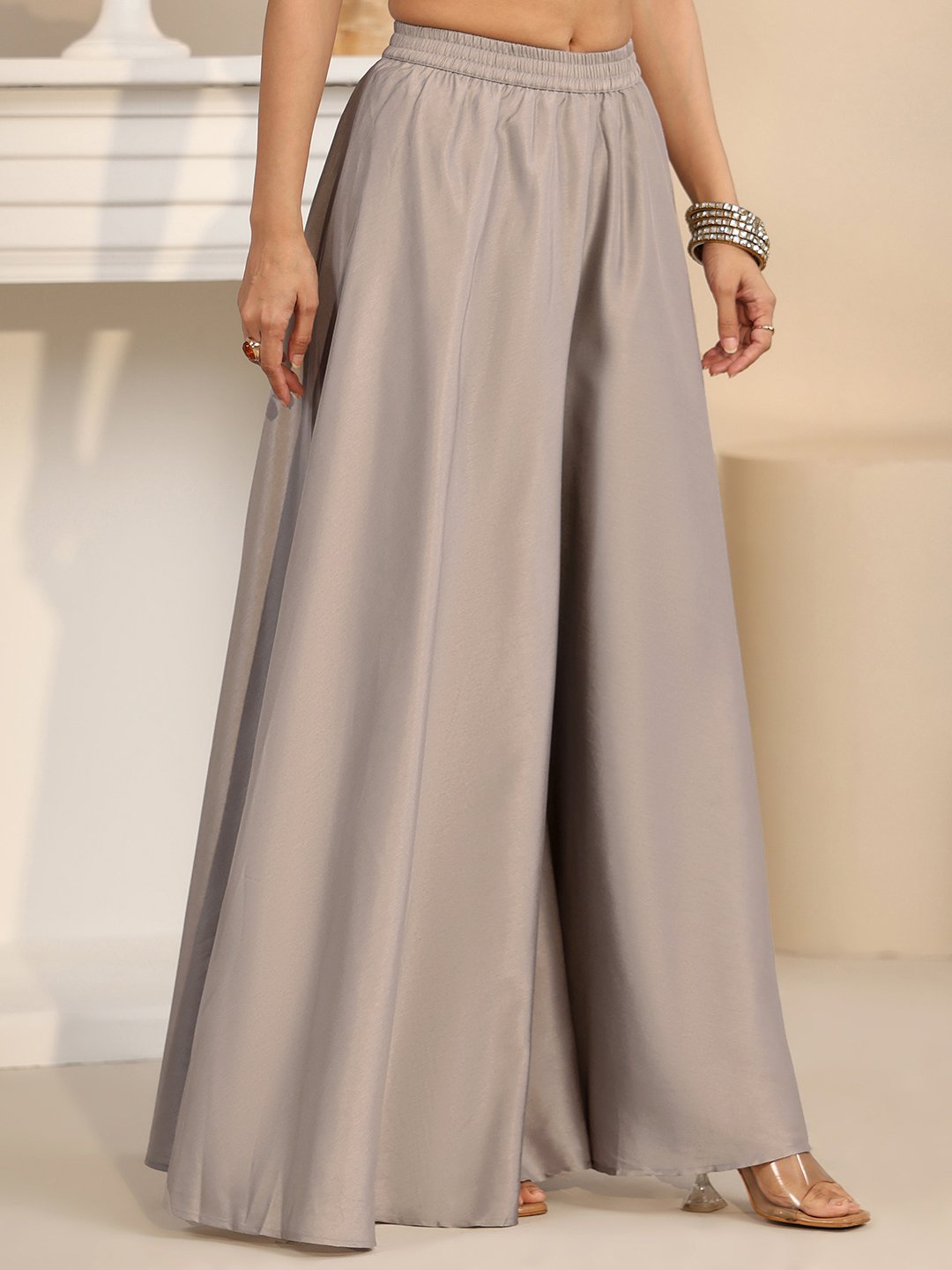 Grey Silk Blend Embroidered Kurta Sharara Set with Dupatta