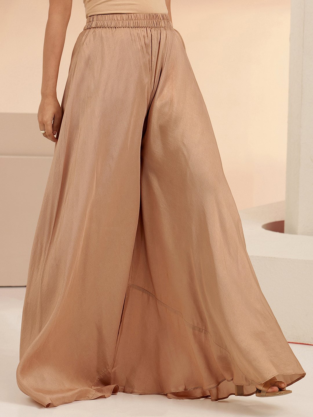 Brown Silk Blend Embroidered Kurta Set with Palazzo