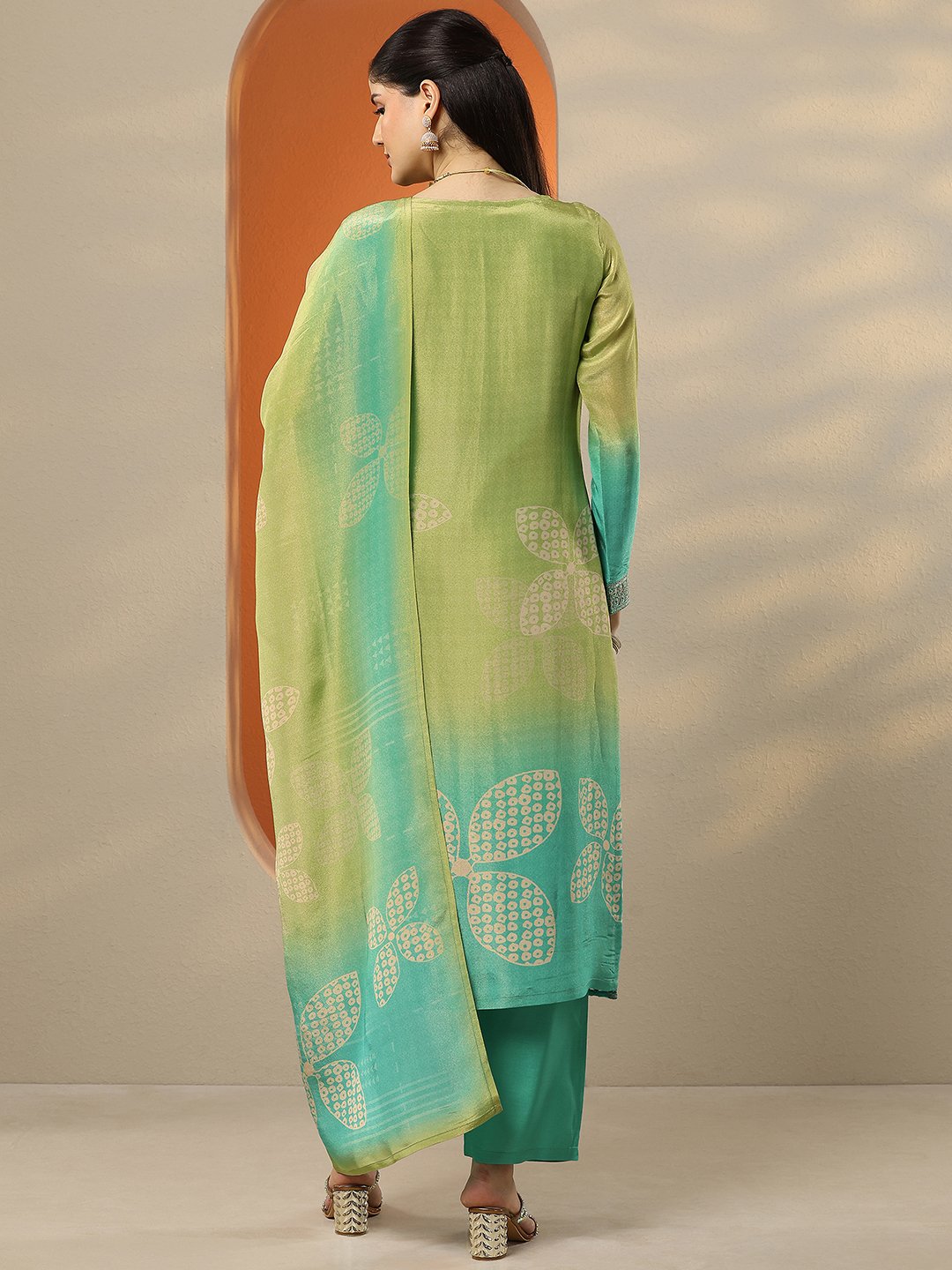 Green Embroidered Kurta Set with Dupatta and Trousers