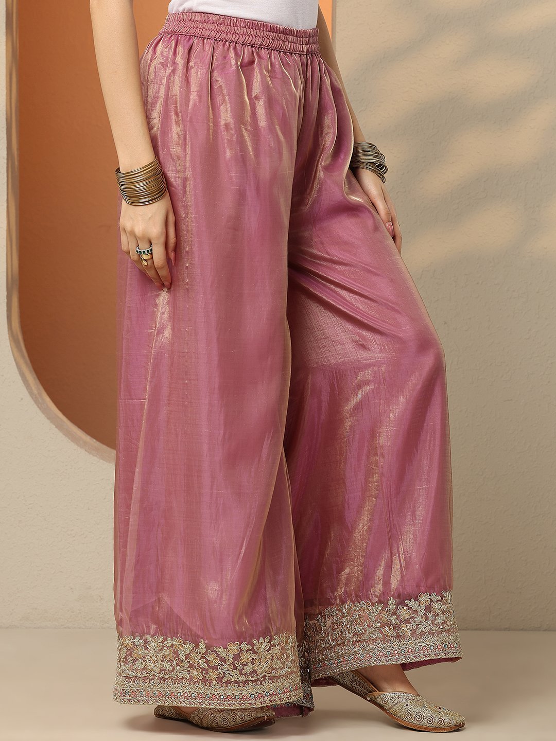 Pink Embroidered Organza Kurta Set with Flared Palazzo and Dupatta