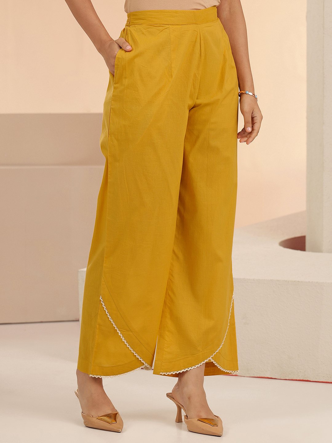 Mustard Embroidered Cotton Kurta Set with Dupatta