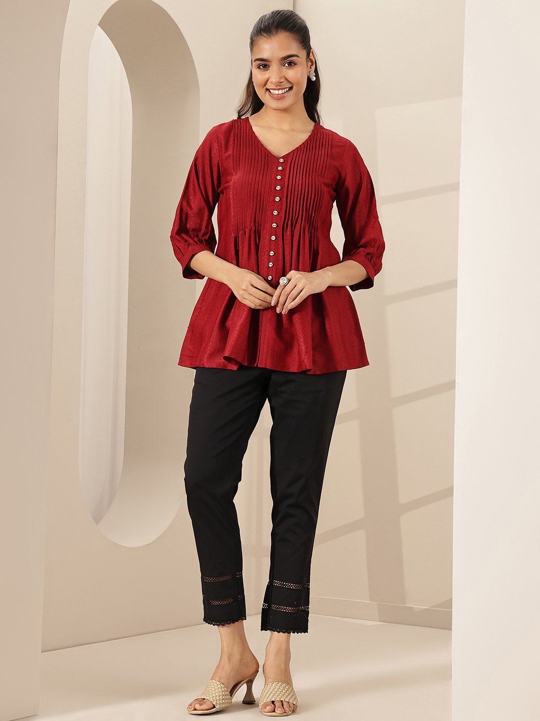 Black Cotton Trousers with Lace Hem