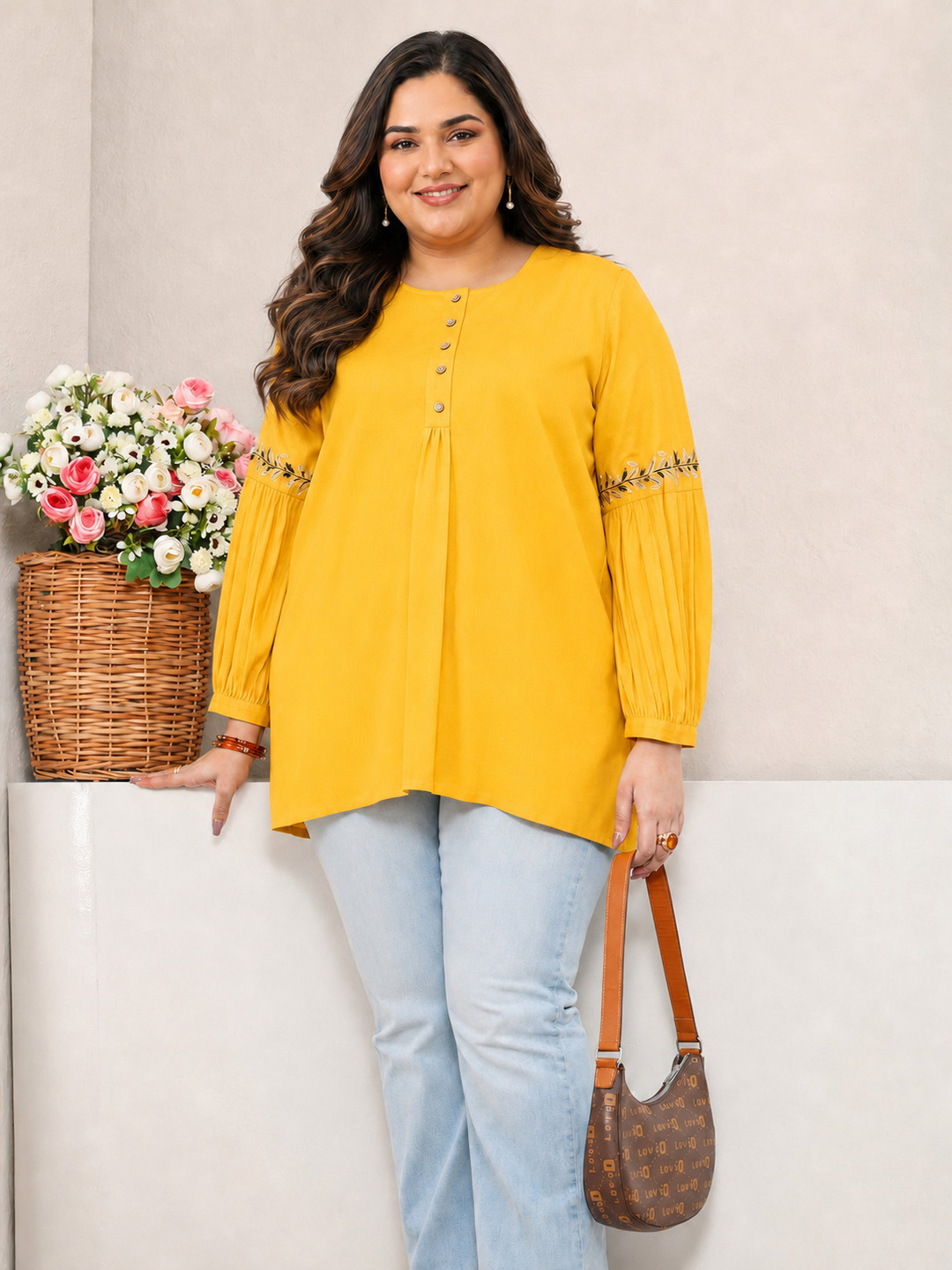 Yellow Cotton A-Line Kurti