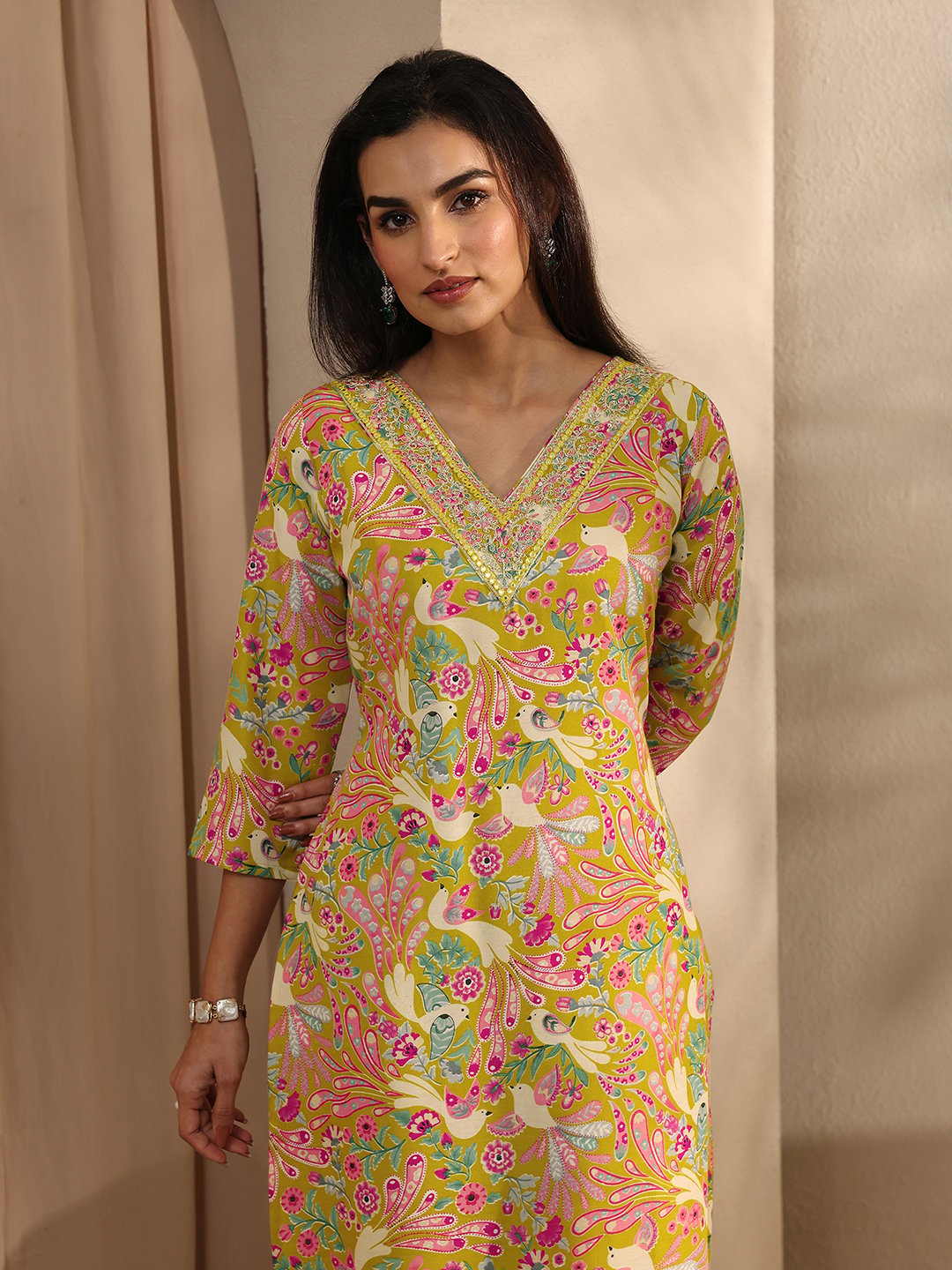 Yellow Printed Cotton Kurta Set with Trousers and Dupatta