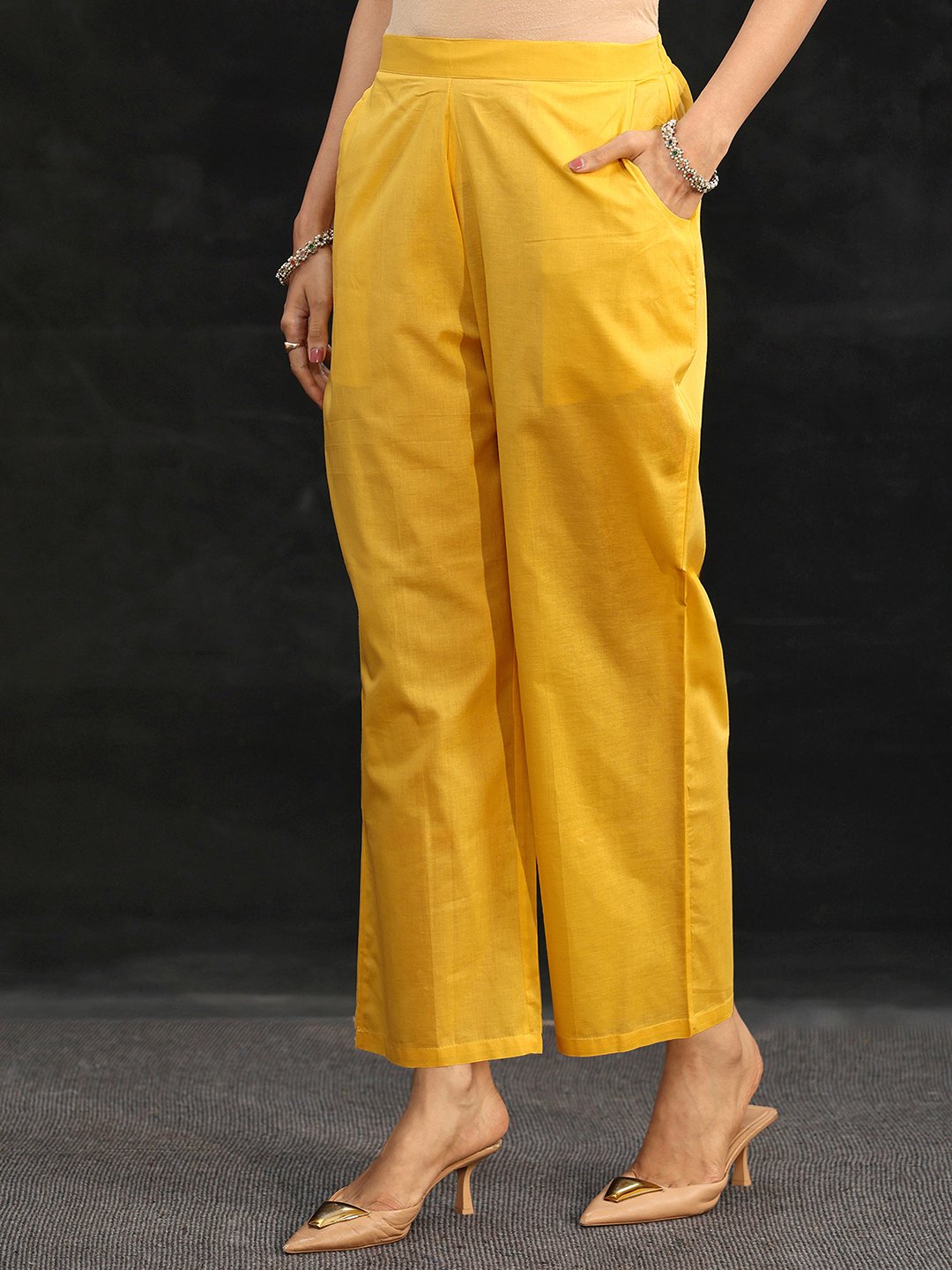 Yellow Chanderi Silk Embroidered Kurta Set with Trousers and Dupatta
