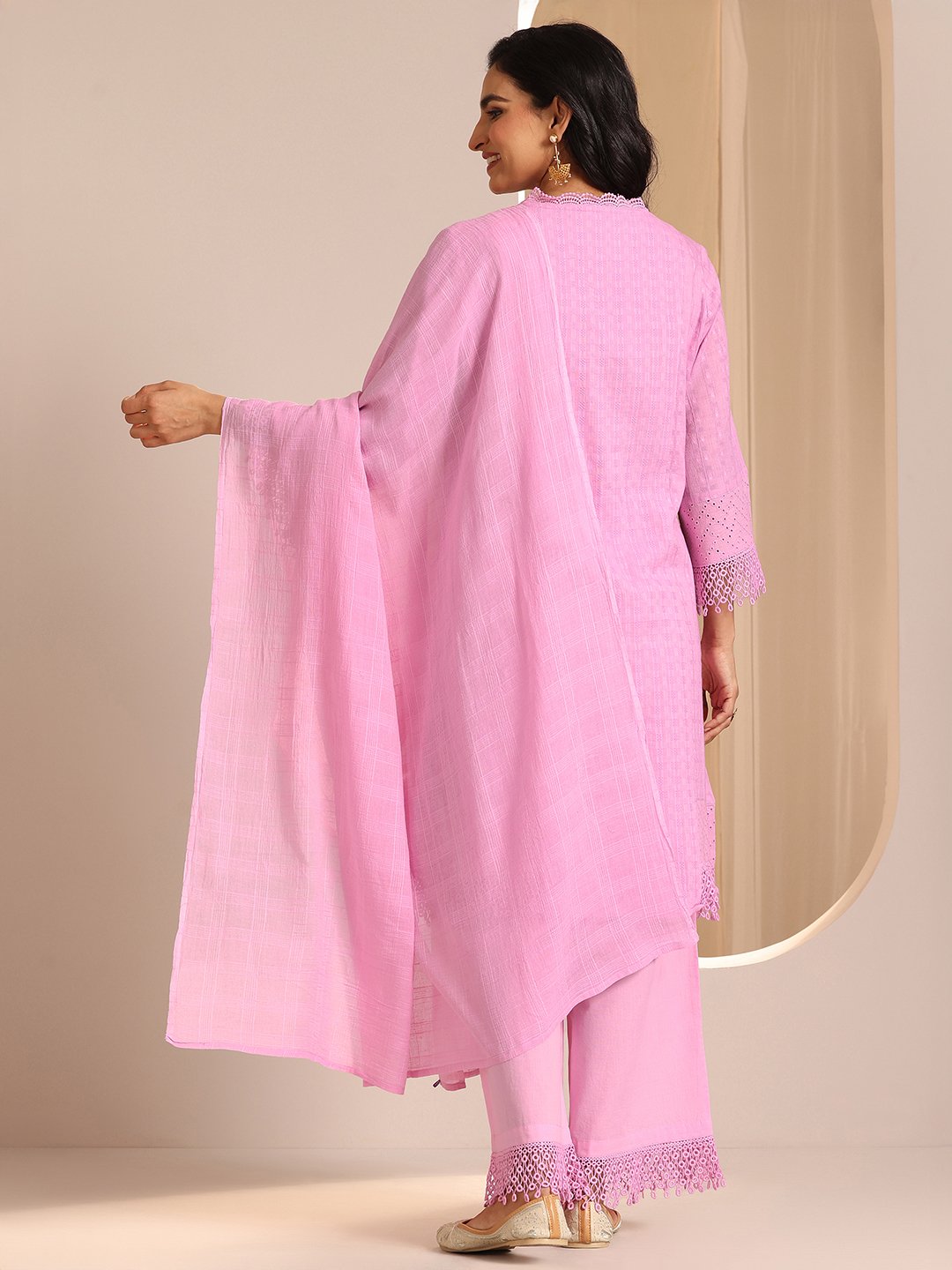 Purple Embroidered V-Neck Kurta Set with Dupatta - Straight Fit