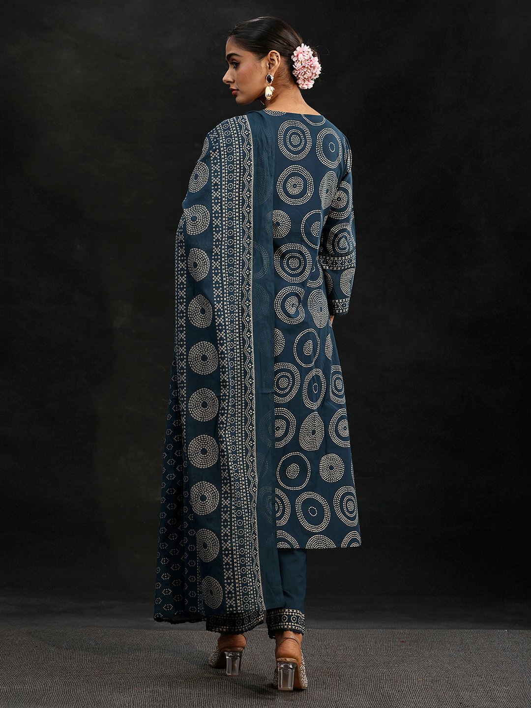 Blue Printed Kurta Set with Trousers and Dupatta