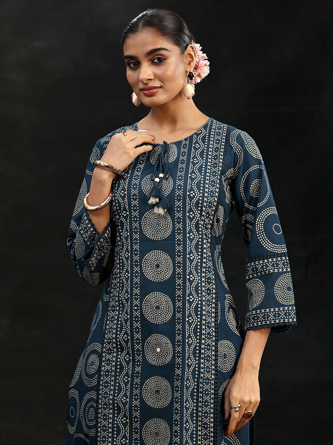Blue Printed Kurta Set with Trousers and Dupatta