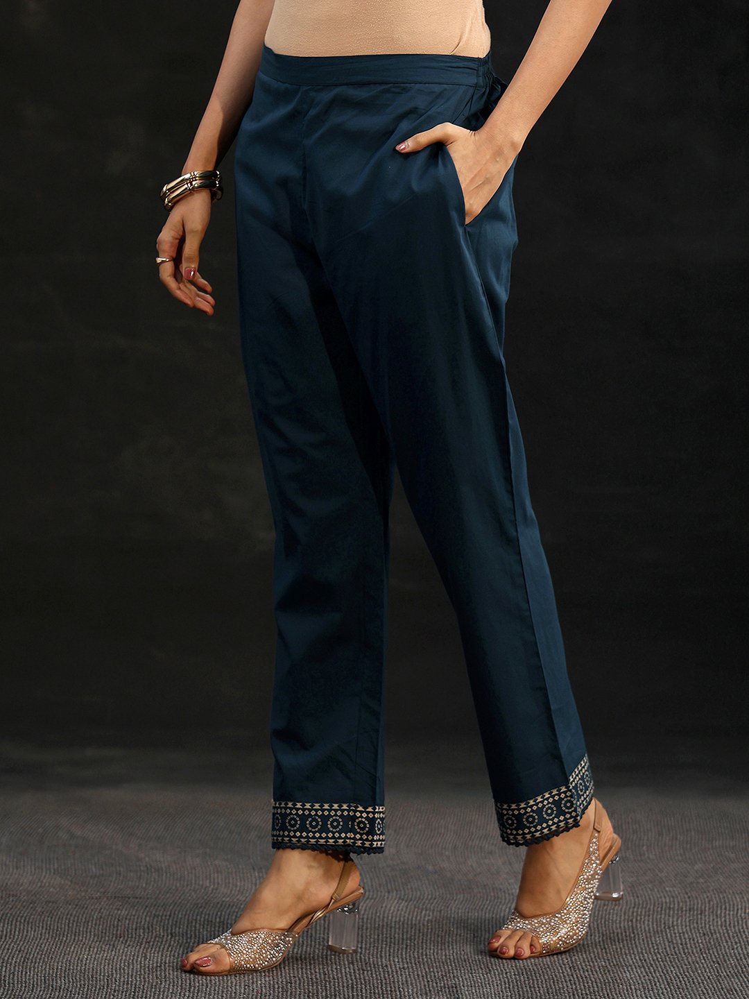 Blue Printed Kurta Set with Trousers and Dupatta